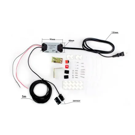 M�l og komponenter til smart WiFi garageportstyring med tilbeh�r