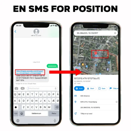 Banner der viser GPS-position modtaget via sms p� mobilkort