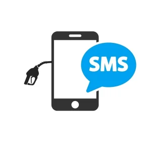 Illustration af SMS-optankning med mobiltelefon og tankpistol