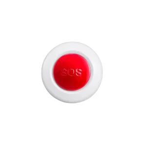 Rund tr�dl�s SOS-n�dknap i hvid og r�d