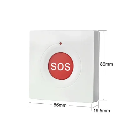 SOS-alarmknap set skr�t fra siden med m�l p� 86x86 mm