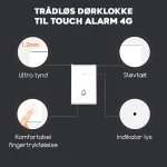 Banner for tr�dl�s d�rklokke til touch alarm 4G med ultra tynd, st�vt�t design og indikatorlys