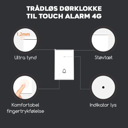 Banner for tr�dl�s d�rklokke til touch alarm 4G med ultra tynd, st�vt�t design og indikatorlys