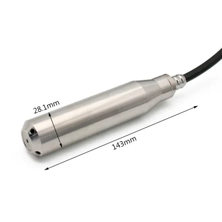 Transducer i rustfrit st�l med angivet diameter og l�ngde