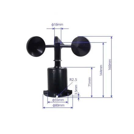 Vindhastighedssensor med m�l og dimensioner