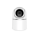 Hvidt WiFi indend�rs PTZ-kamera set forfra med linse og infrar�de lys