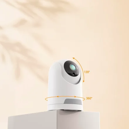 WiFi indend�rs PTZ-kamera med pile der viser 120 og 360 graders drejning