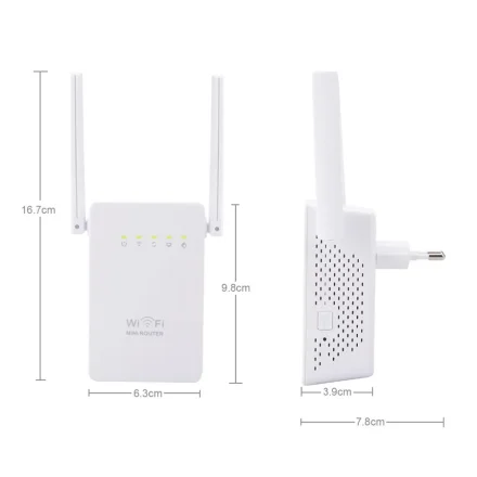 WiFi repeater med to antenner set fra siden med m�l
